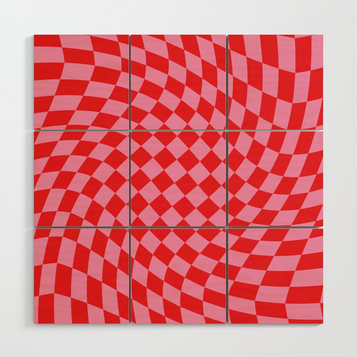 Pink & Red Checker Wood Wall Art Gallery Image 1