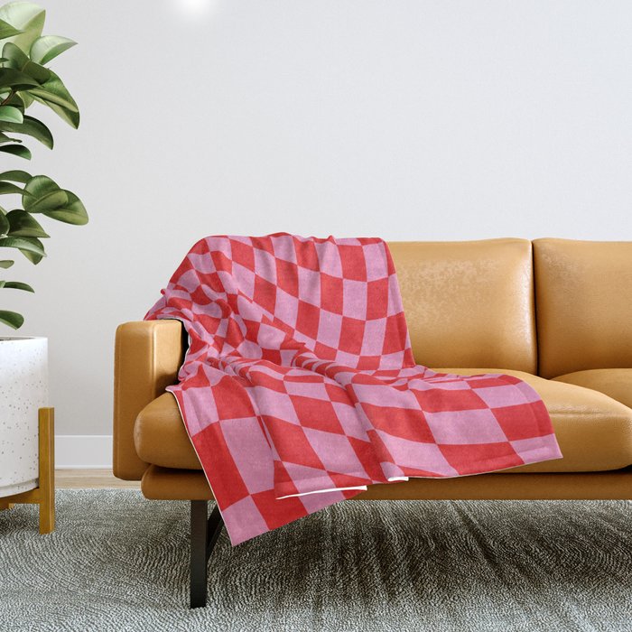 Pink & Red Checker Throw Blanket Gallery Image 1