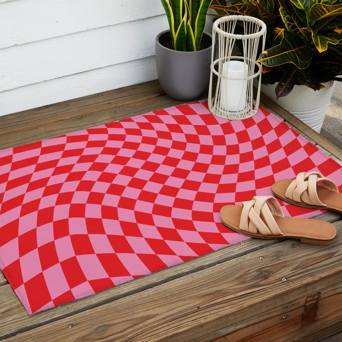 Pink & Red Checker Outdoor Rug Gallery Image 2