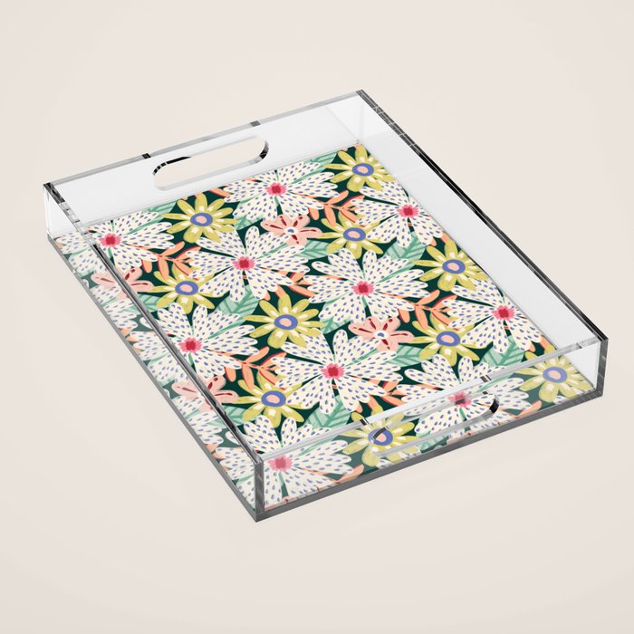 Summer Bloom - Dark Green Background  Acrylic Tray Gallery Image 1