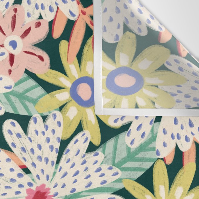 Summer Bloom - Dark Green Background  Wall Tapestry Gallery Image 3