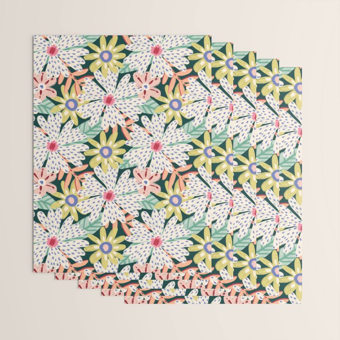 Summer Bloom - Dark Green Background  Wrapping Paper Gallery Image 3