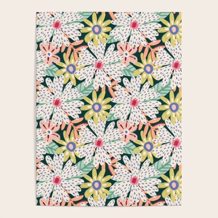Summer Bloom - Dark Green Background  Poster Gallery Image 1