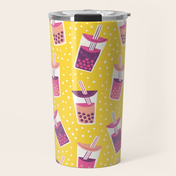 Bubble Tea Boba Pattern Travel Mug Gallery Image 1
