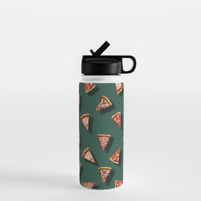 Pizza Party Pattern - Floating Pizza Slices on Teal Water Bottle Gallery Image 1