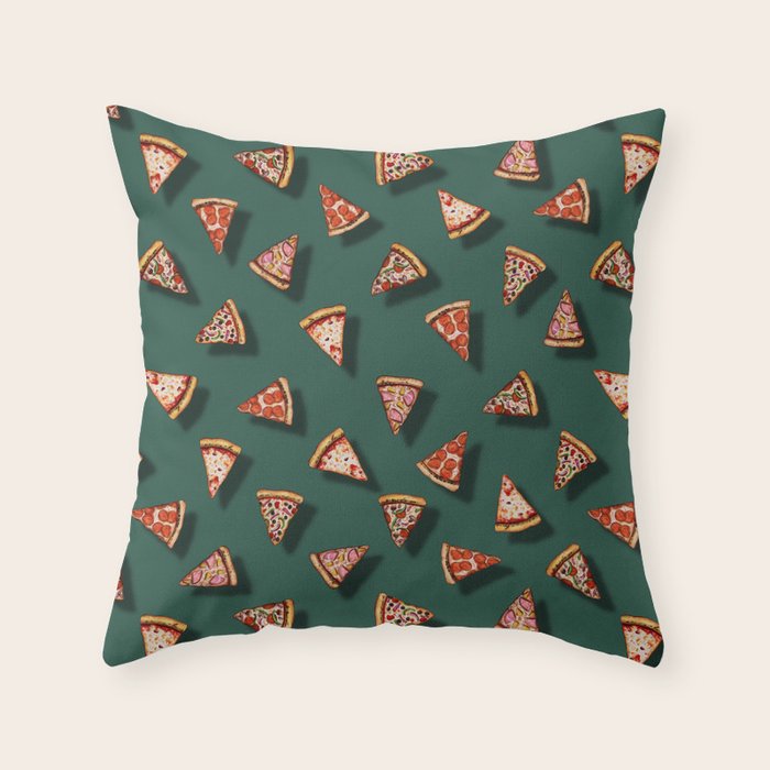 Pizza Party Pattern - Floating Pizza Slices on Teal Throw Pillow Gallery Image 6