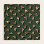 Pizza Party Pattern - Floating Pizza Slices on Teal Wood Wall Art Gallery Image 1
