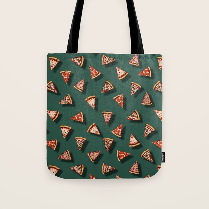Pizza Party Pattern - Floating Pizza Slices on Teal Tote Bag Gallery Image 1