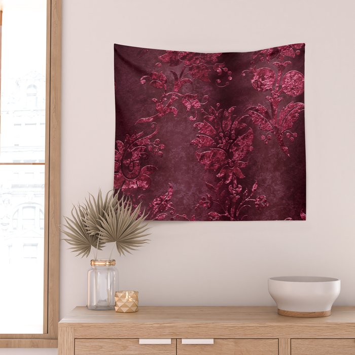 Embossed Claret Velvet 08 Wall Tapestry Gallery Image 2