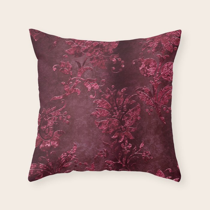 Embossed Claret Velvet 08 Throw Pillow Gallery Image 1