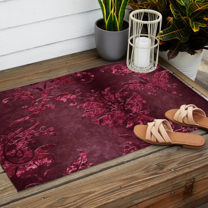 Embossed Claret Velvet 08 Outdoor Rug Gallery Image 2