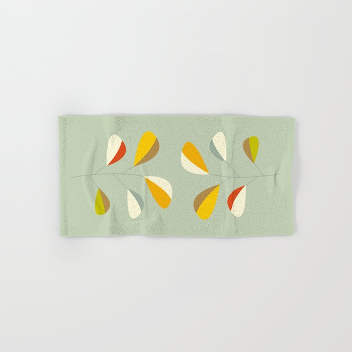 Mid Century Modern Single Leaf Pattern 1. Vintage green Bath Towel Gallery Image 1