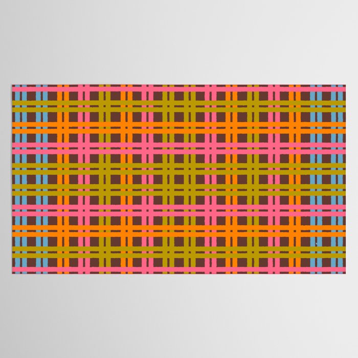 Eclectic and Colorful Woven Stripes Retro Contemporary Pattern in Brown Lime Pink Orange Blue Tablecloth Gallery Image 2