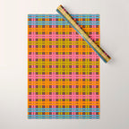Eclectic and Colorful Woven Stripes Retro Contemporary Pattern in Brown Lime Pink Orange Blue Wrapping Paper Gallery Image 1