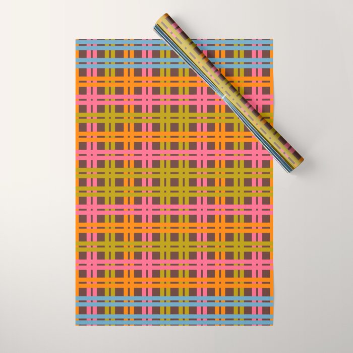 Eclectic and Colorful Woven Stripes Retro Contemporary Pattern in Brown Lime Pink Orange Blue Wrapping Paper Gallery Image 1