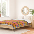 Eclectic and Colorful Woven Stripes Retro Contemporary Pattern in Brown Lime Pink Orange Blue Duvet Cover Gallery Image 2