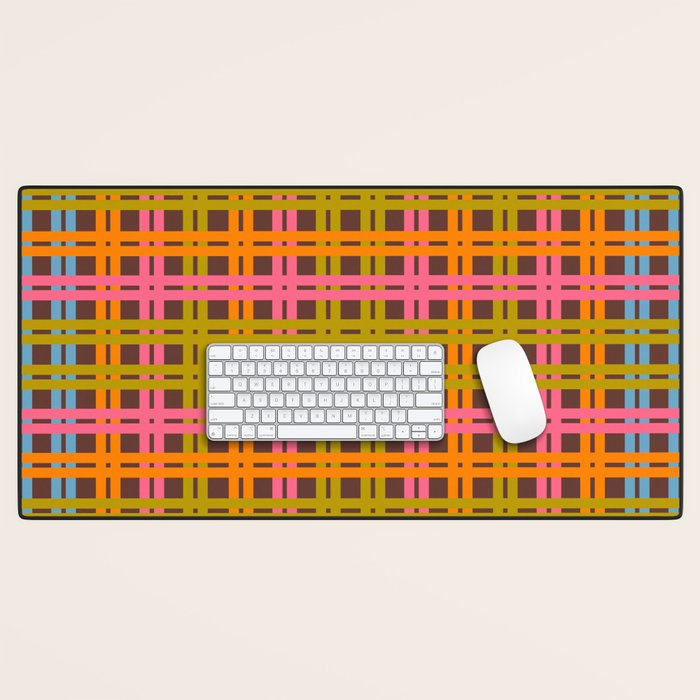 Eclectic and Colorful Woven Stripes Retro Contemporary Pattern in Brown Lime Pink Orange Blue Desk Mat Gallery Image 1