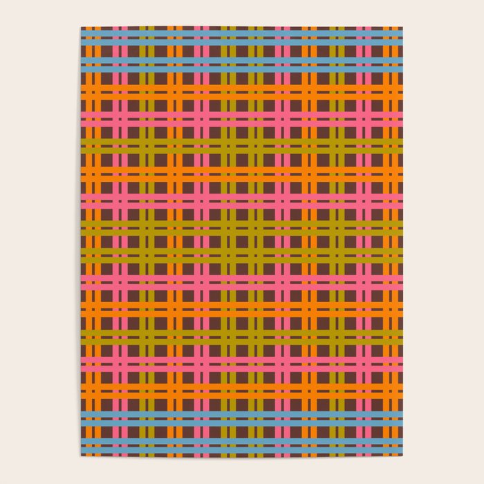 Eclectic and Colorful Woven Stripes Retro Contemporary Pattern in Brown Lime Pink Orange Blue Poster Gallery Image 1