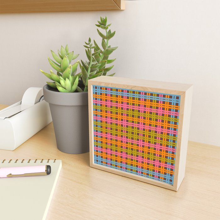 Eclectic and Colorful Woven Stripes Retro Contemporary Pattern in Brown Lime Pink Orange Blue Mini Art Print Gallery Image 2