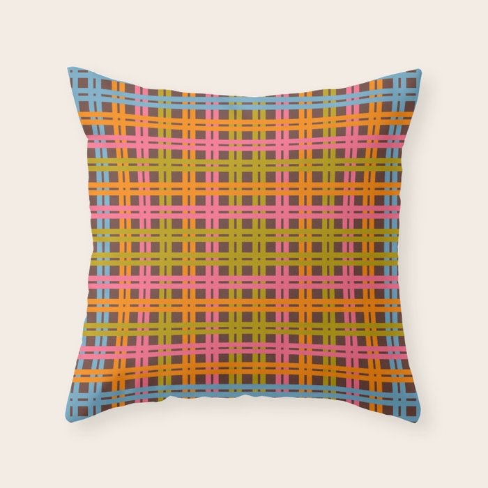 Eclectic and Colorful Woven Stripes Retro Contemporary Pattern in Brown Lime Pink Orange Blue Throw Pillow Gallery Image 6