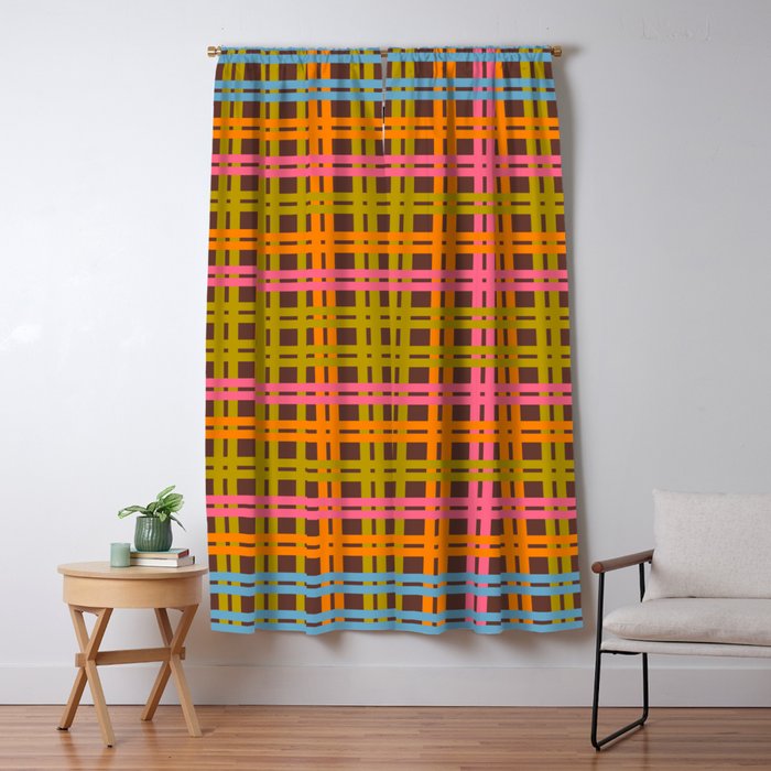 Eclectic and Colorful Woven Stripes Retro Contemporary Pattern in Brown Lime Pink Orange Blue Window Curtain Gallery Image 1