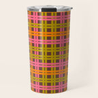 Eclectic and Colorful Woven Stripes Retro Contemporary Pattern in Brown Lime Pink Orange Blue Travel Mug Gallery Image 1