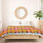Eclectic and Colorful Woven Stripes Retro Contemporary Pattern in Brown Lime Pink Orange Blue Duvet Cover Gallery Image 3
