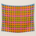 Eclectic and Colorful Woven Stripes Retro Contemporary Pattern in Brown Lime Pink Orange Blue Wall Tapestry Gallery Image 4