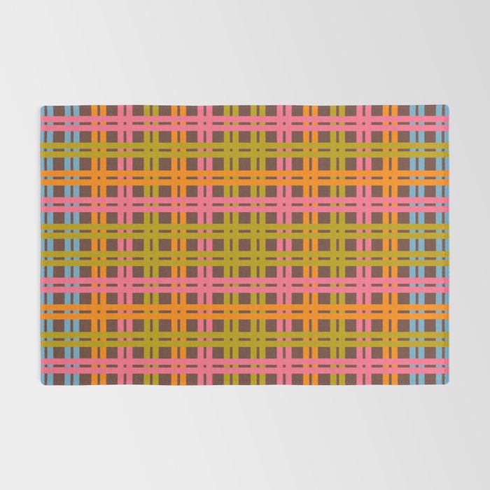 Eclectic and Colorful Woven Stripes Retro Contemporary Pattern in Brown Lime Pink Orange Blue Rug Gallery Image 2