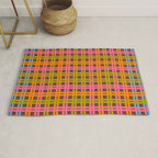 Eclectic and Colorful Woven Stripes Retro Contemporary Pattern in Brown Lime Pink Orange Blue Rug Gallery Image 1