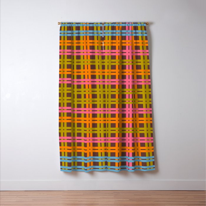 Eclectic and Colorful Woven Stripes Retro Contemporary Pattern in Brown Lime Pink Orange Blue Window Curtain Gallery Image 3