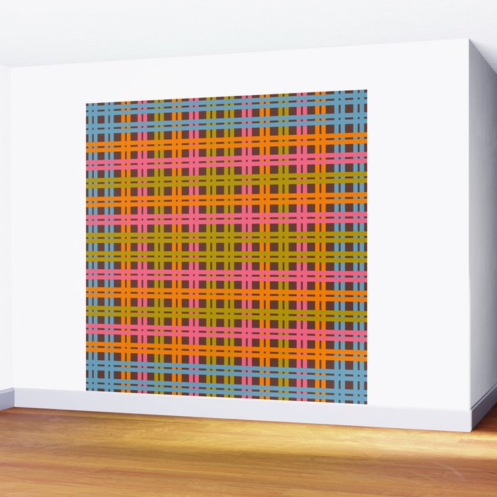 Eclectic and Colorful Woven Stripes Retro Contemporary Pattern in Brown Lime Pink Orange Blue Wall Mural Gallery Image 2