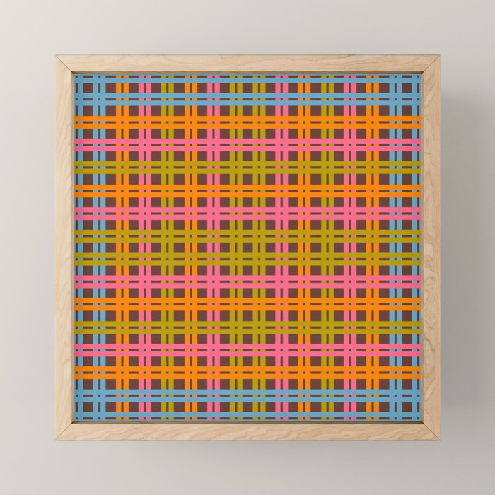 Eclectic and Colorful Woven Stripes Retro Contemporary Pattern in Brown Lime Pink Orange Blue Mini Art Print Gallery Image 1