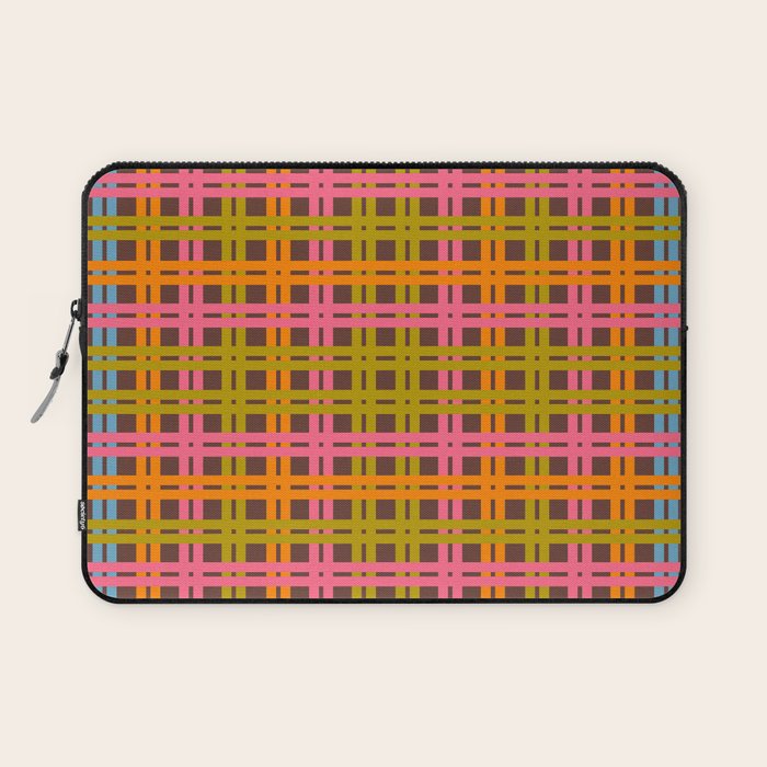Eclectic and Colorful Woven Stripes Retro Contemporary Pattern in Brown Lime Pink Orange Blue Laptop Sleeve Gallery Image 1