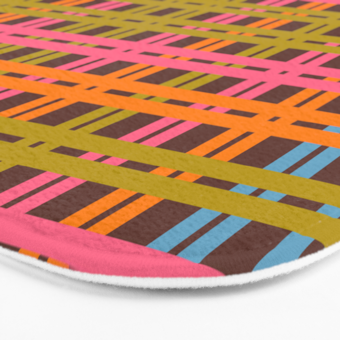 Eclectic and Colorful Woven Stripes Retro Contemporary Pattern in Brown Lime Pink Orange Blue Bath Mat Gallery Image 3