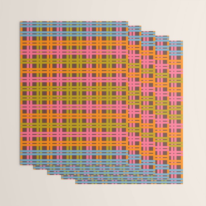 Eclectic and Colorful Woven Stripes Retro Contemporary Pattern in Brown Lime Pink Orange Blue Wrapping Paper Gallery Image 3