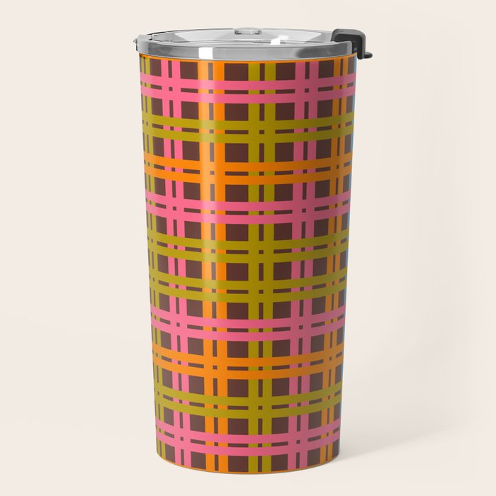 Eclectic and Colorful Woven Stripes Retro Contemporary Pattern in Brown Lime Pink Orange Blue Travel Mug Gallery Image 2