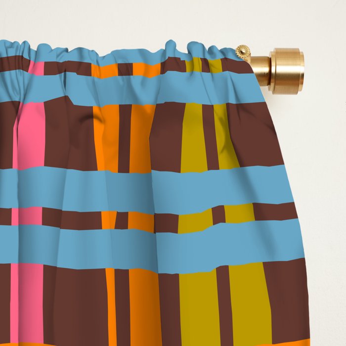Eclectic and Colorful Woven Stripes Retro Contemporary Pattern in Brown Lime Pink Orange Blue Window Curtain Gallery Image 2