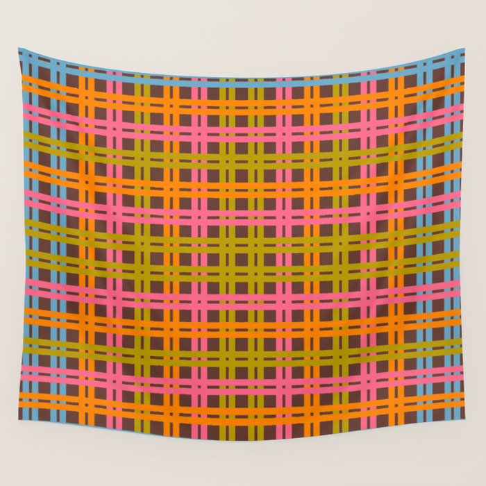 Eclectic and Colorful Woven Stripes Retro Contemporary Pattern in Brown Lime Pink Orange Blue Wall Tapestry Gallery Image 1