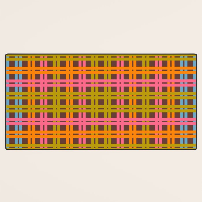 Eclectic and Colorful Woven Stripes Retro Contemporary Pattern in Brown Lime Pink Orange Blue Desk Mat Gallery Image 3