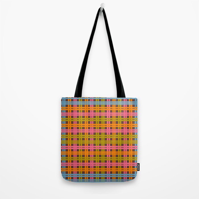 Eclectic and Colorful Woven Stripes Retro Contemporary Pattern in Brown Lime Pink Orange Blue Tote Bag Gallery Image 2