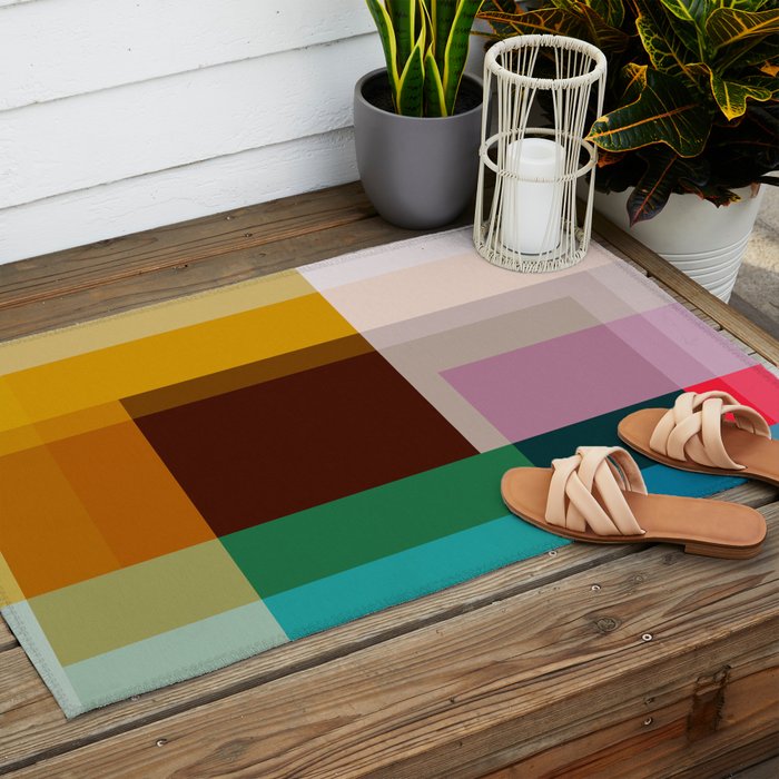 Modern Multicolor Geometric Abstract Art with Overlapping Shapes Outdoor Rug Gallery Image 2