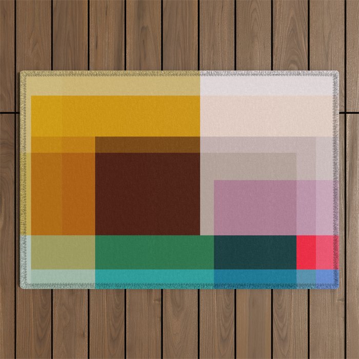 Modern Multicolor Geometric Abstract Art with Overlapping Shapes Outdoor Rug Gallery Image 1