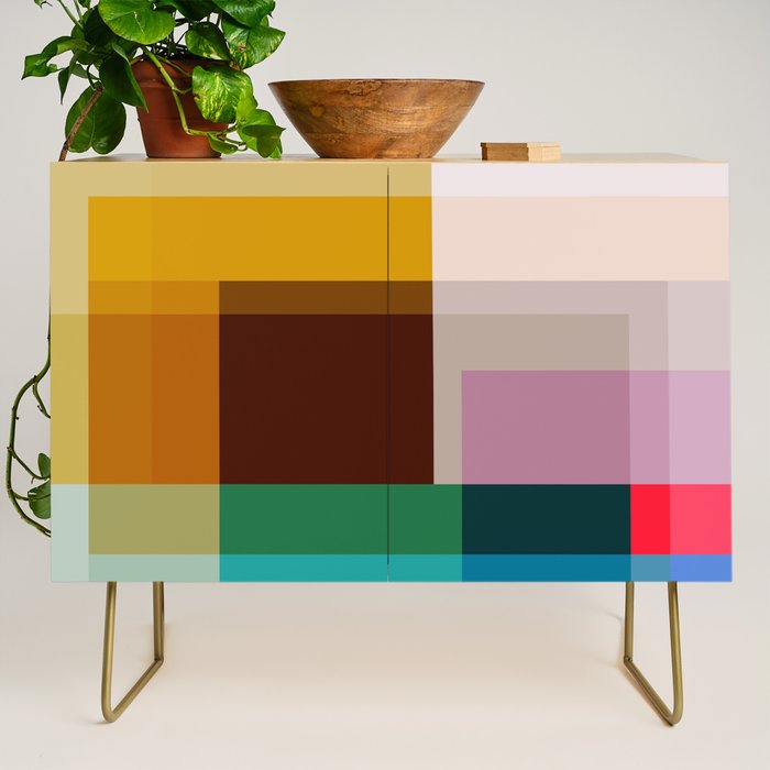 Modern Multicolor Geometric Abstract Art with Overlapping Shapes Credenza Gallery Image 1