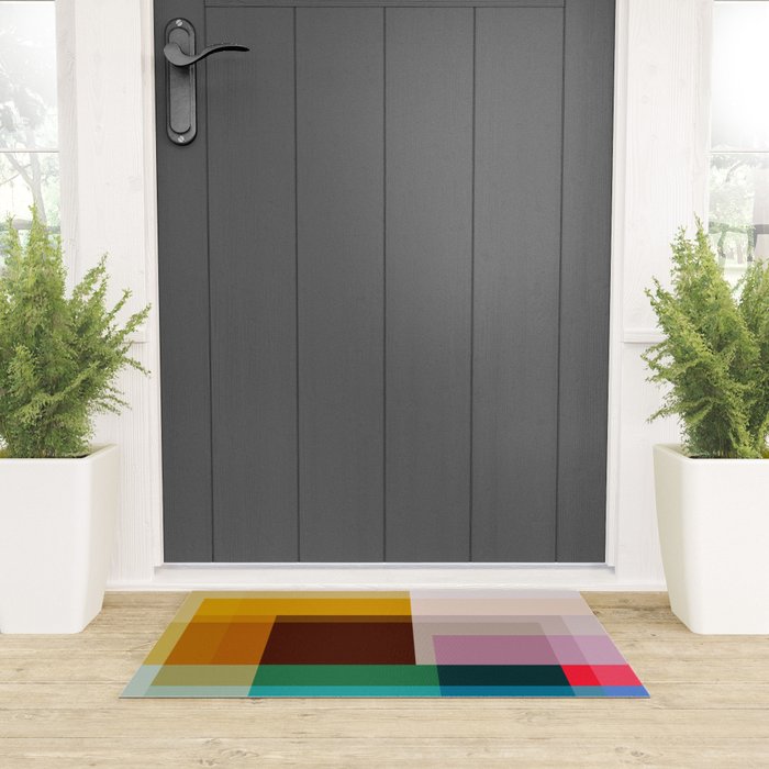 Modern Multicolor Geometric Abstract Art with Overlapping Shapes Welcome Mat Gallery Image 3