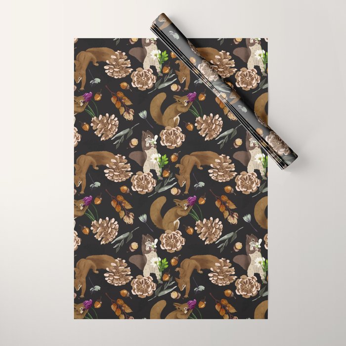 Squirrel flowering dark meadow Wrapping Paper Gallery Image 1
