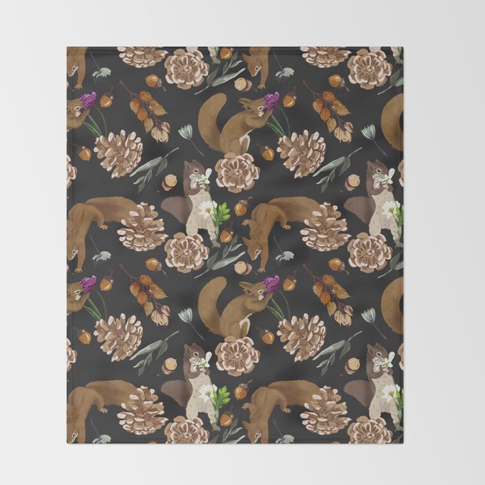 Squirrel flowering dark meadow Throw Blanket Gallery Image 2