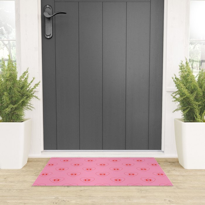 Funny red love heart cartoon pattern Welcome Mat Gallery Image 3