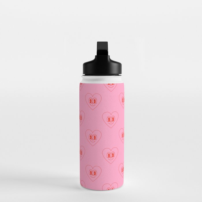 Funny red love heart cartoon pattern Water Bottle Gallery Image 3