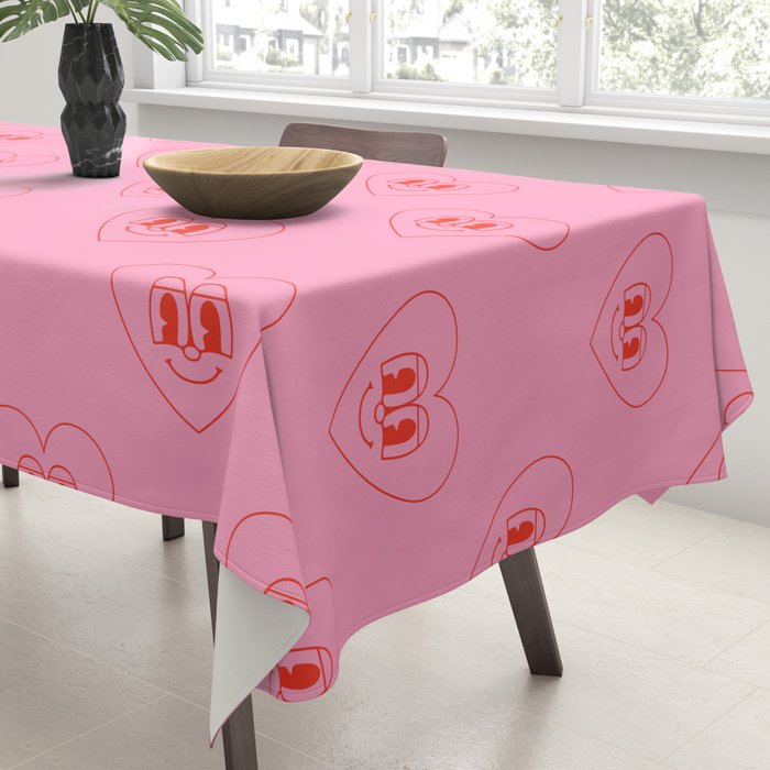 Funny red love heart cartoon pattern Tablecloth Gallery Image 3